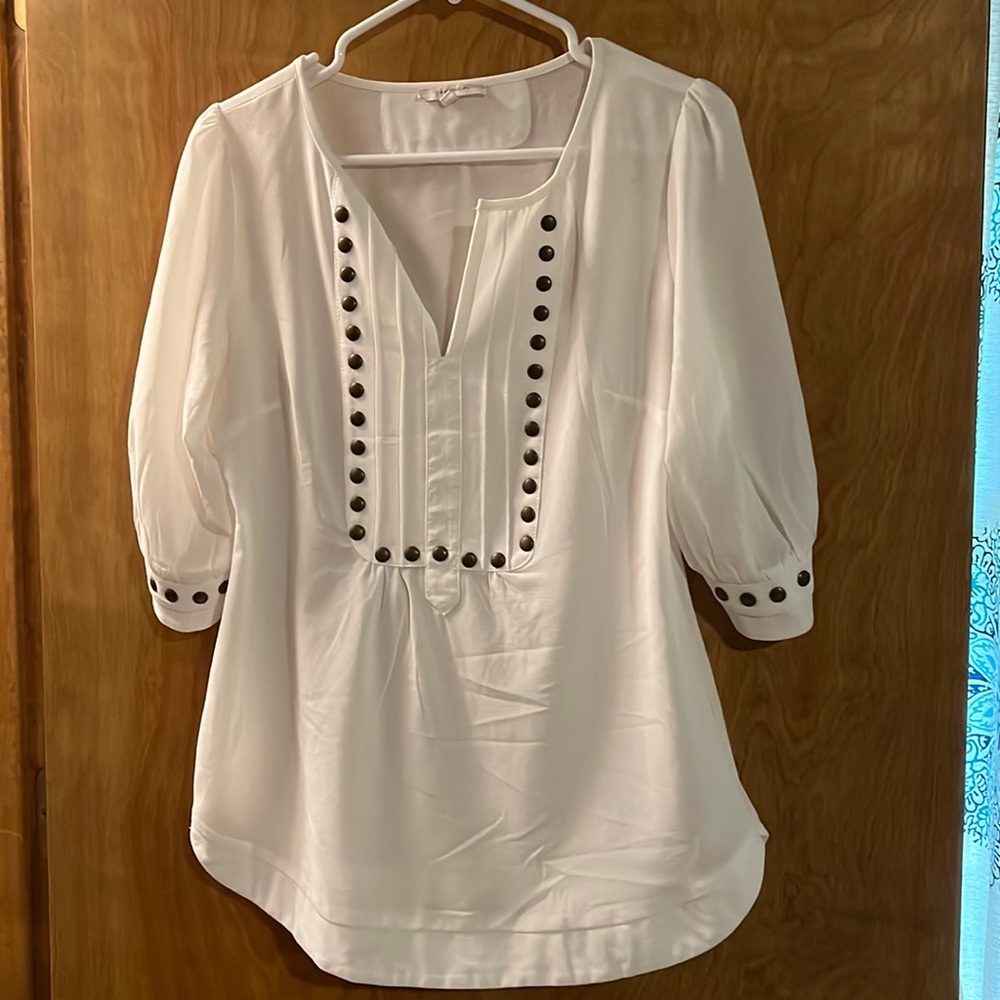 Cream polyester top with stud accents